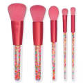 New 5pcs Candy Makeup Brush Color Plastic Particles Transparent Handle Makeup Brush Set